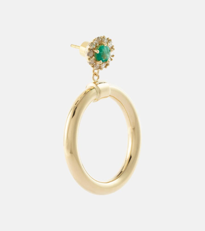 Ileana Makri Endless 18kt Gold Hoop Earrings With Diamonds And Emeralds In Gold