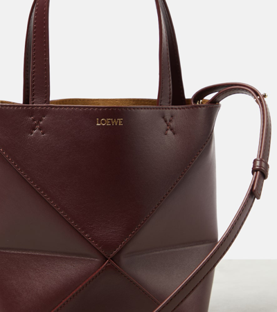 Shop Loewe Puzzle Fold Mini Leather Tote Bag In Braun