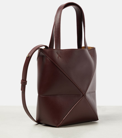 Shop Loewe Puzzle Fold Mini Leather Tote Bag In Braun