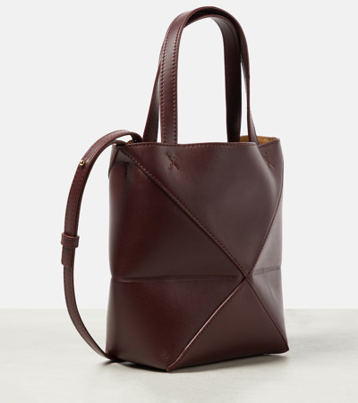 Loewe Puzzle Fold Mini Leather Tote Bag In Braun