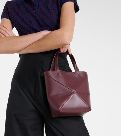 Shop Loewe Puzzle Fold Mini Leather Tote Bag In Braun