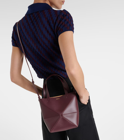 Shop Loewe Puzzle Fold Mini Leather Tote Bag In Braun