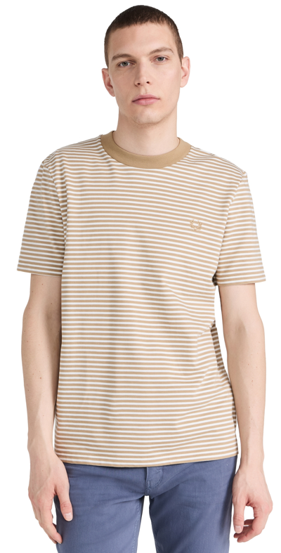 Shop Fred Perry Fine Stripe Heavy Weight Tee Snw Wht/ Wrm Stn