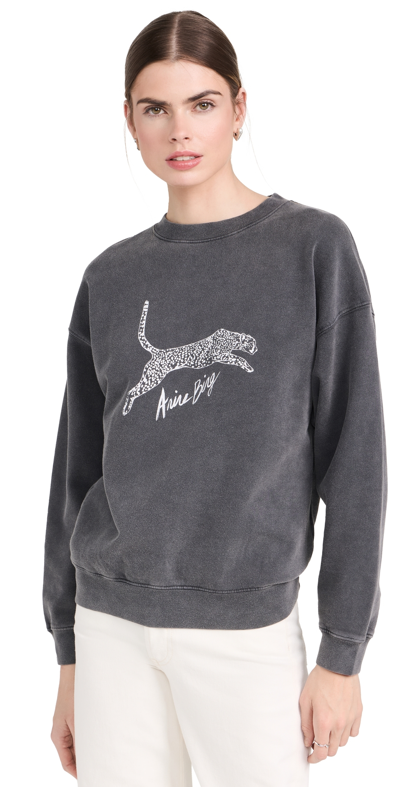 Shop Anine Bing Spencer Sweatshirt Spotted Leopard Washed Black