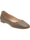 Chloé Lauren Scalloped Metallic Leather Flats In Khaki