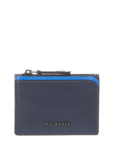 Shop Ted Baker Finnis Corner Detail Leather Card Holder In Blue