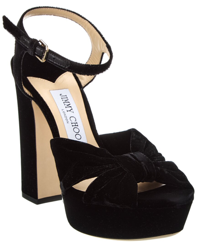Shop Jimmy Choo Heloise 120 Velvet Platform Sandal In Black