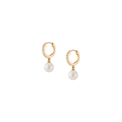 Shop Aurate New York Diamond Pearl Huggie Earrings In White