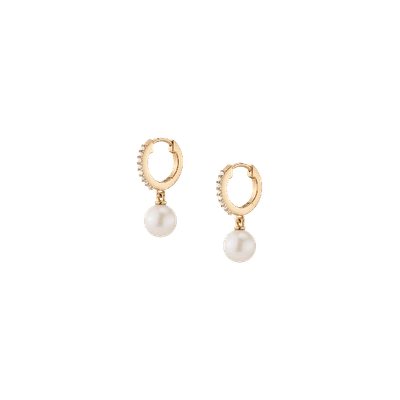 Aurate New York Diamond Pearl Huggie Earrings In White