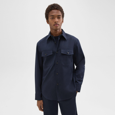 Shop Theory Garvin Shirt Jacket In Organic Cotton In Baltic