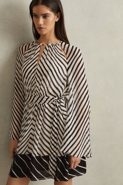 Shop Reiss Black/neutral Striped Cut-out Mini Dress