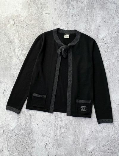 Pre-owned Chanel Black Wool Cardigan Uniform Cc Logo Sweater