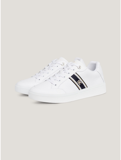Shop Tommy Hilfiger Monogram Webbing Leather Sneaker In White