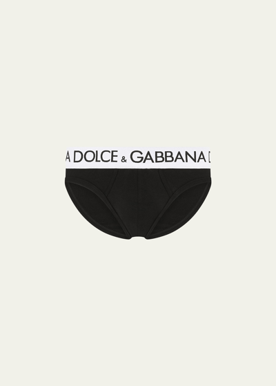Shop Dolce & Gabbana Men's Midi Logo Briefs In Black