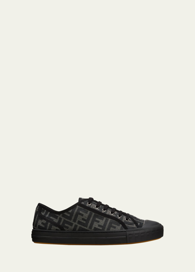 Shop Fendi Men's New Summery Canvas Monogram Low Top Sneakers In Dark Grey