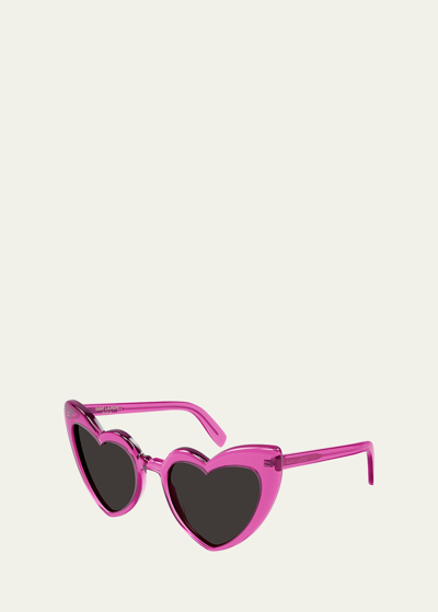 Shop Saint Laurent Lou Lou Oversized Heart Sunglasses In Pink