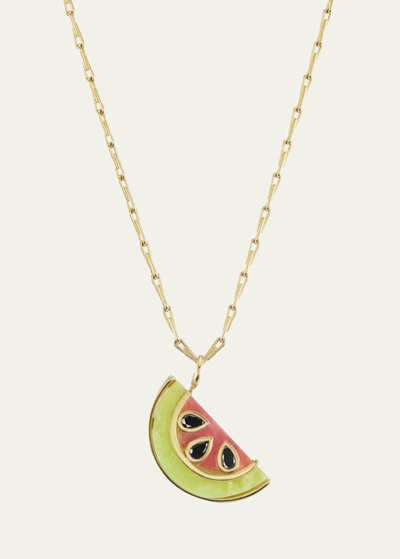 Shop Brent Neale Small Watermelon Pendant Necklace With Black Diamonds In Yg