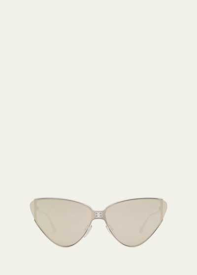 Shop Balenciaga Logo Metal Cat-eye Sunglasses In Shiny Silver