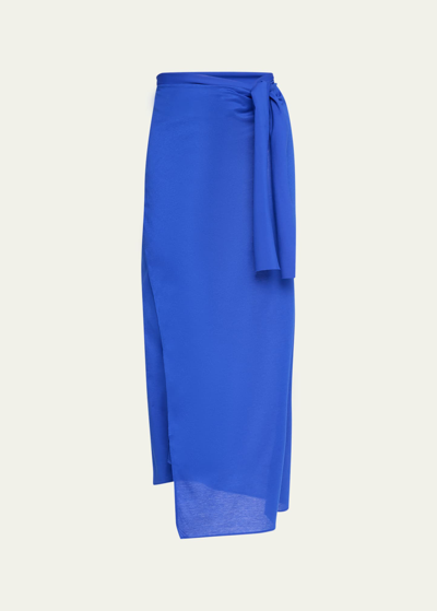 Eres Peplum Wrap-around Stretch-jersey Sarong In Indigo