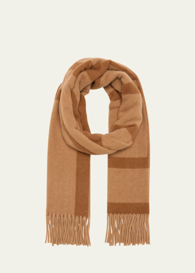 Shop Totême Jacquard Monogram Wool Scarf In Camel Monogram