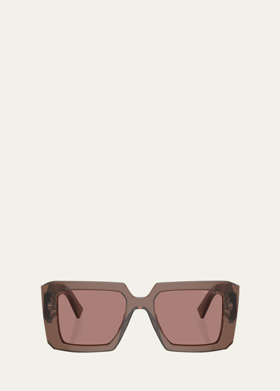 Shop Prada Square Acetate Sunglasses In Lite Brown