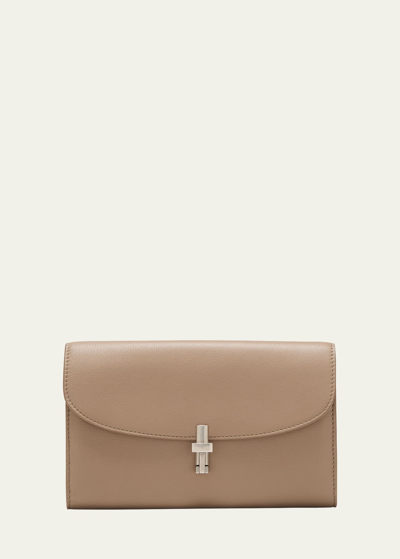 Shop The Row Sofia Continental Wallet In Grainy Leather In Skans Silk Ans
