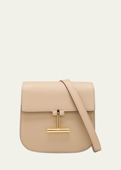 Shop Tom Ford Tara Mini Crossbody In Grained Leather With Leather Strap In Silk Taupe