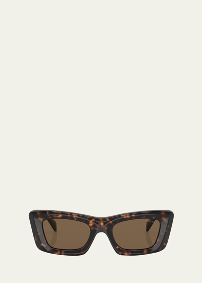 Shop Prada Rectangular Marble Acetate Cat-eye Sunglasses In Tortoise
