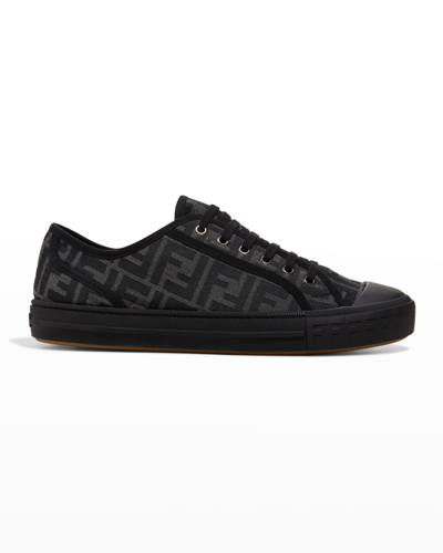 Shop Fendi Men's New Summery Canvas Monogram Low Top Sneakers In Dark Grey