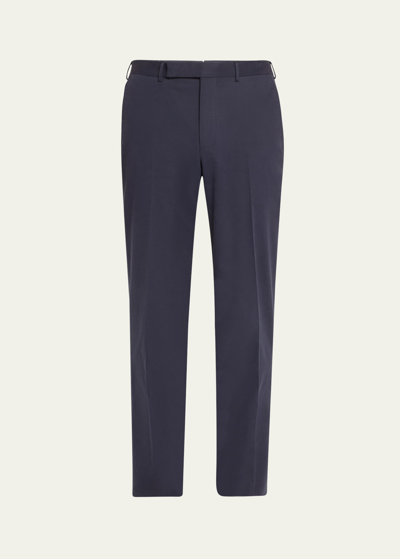 Shop Zegna Men's Cashco Flat-front Trousers In Nvy Sld