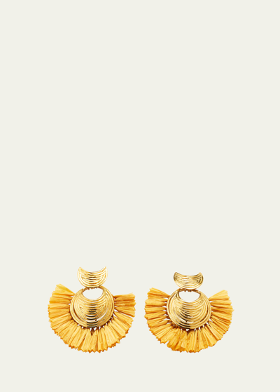 Shop Gas Bijoux Mini Luna Wave Drop Raffia Earrings, Brown-gold In Orange