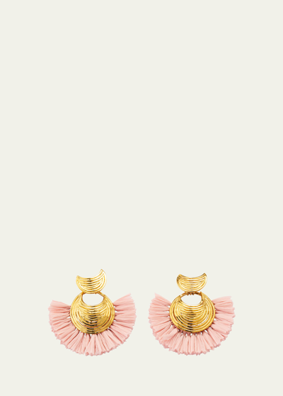 Shop Gas Bijoux Mini Luna Wave Drop Raffia Earrings, Brown-gold In Pink