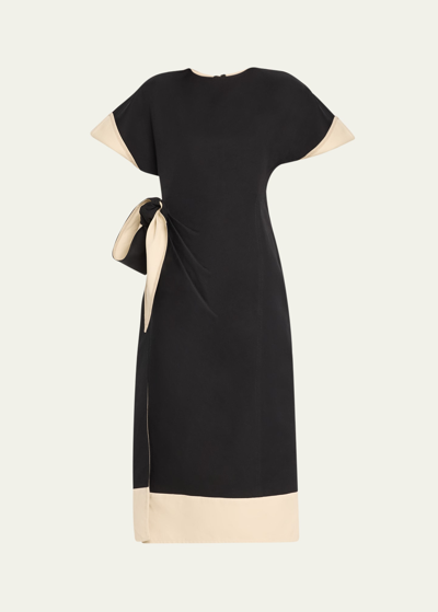 Shop Rosie Assoulin Sash And Slit Contrast Midi Dress In Blackcrea