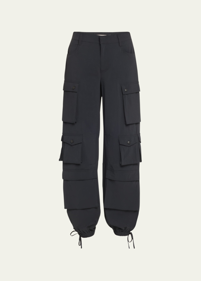 Shop Alice And Olivia Olympia Mid-rise Ankle-tie Cargo Pants In Black