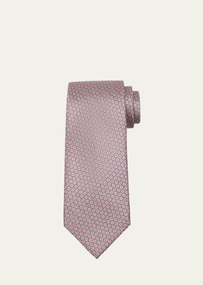 Shop Brioni Men's Silk Micro-geometric Tie In Rose