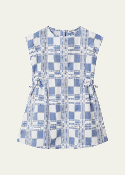 Shop Burberry Girl's Trevelle Sleeveless Logo Check Dress In Pale Blue