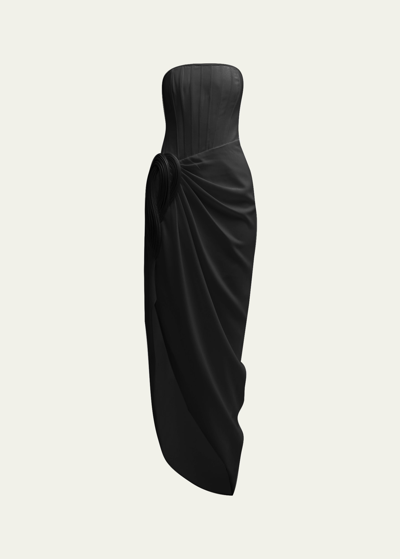 Shop Gaurav Gupta Strapless Draped Egyptian Gown With Hip Detail In Black