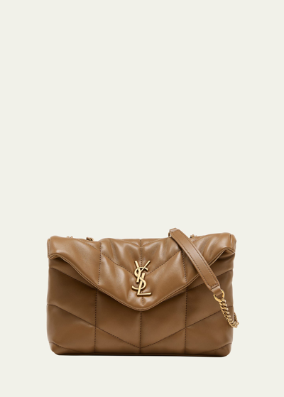 Shop Saint Laurent Lou Puffer Toy Ysl Shoulder Bag In Quilted Leather In Dark Cork