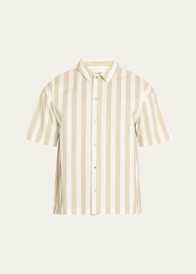 Shop Frame Men's Striped Cotton Camp Shirt In Smoke Beige Strip