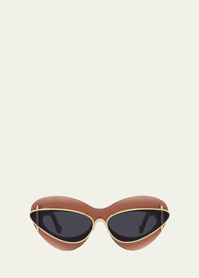 Shop Loewe Double Frame Mixed-media Cat-eye Sunglasses In Red