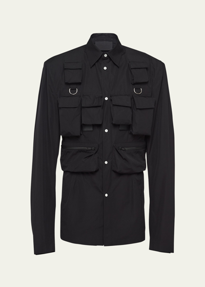 Shop Prada Men's Multi-pocket Poplin Jacket In Nero