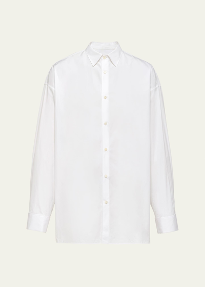 Shop Prada Men's Solid Poplin Sport Shirt In Bianco