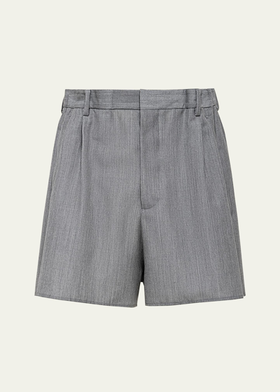 Shop Prada Men's Wool-mohair Pleated Shorts In Grigio