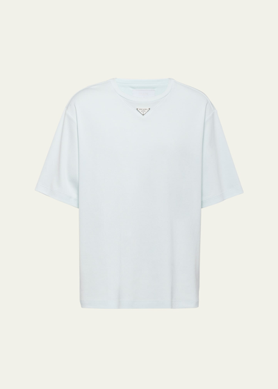 Shop Prada Men's Interlock Jersey Triangle Logo T-shirt In Astro