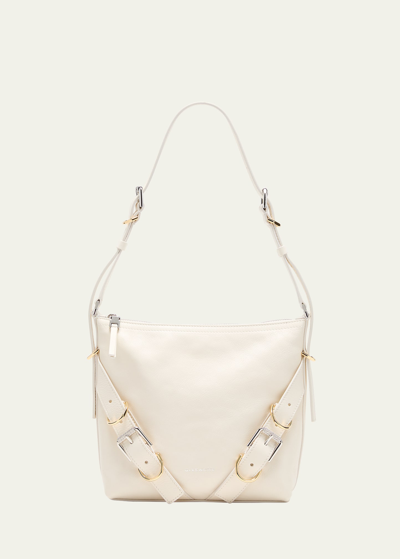 Shop Givenchy Small Voyou Buckle Shoulder Bag In Leather In Ivory