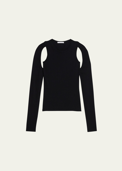 Shop Helmut Lang Cut-out Long-sleeve Knit Top In Black