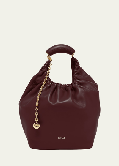 Shop Loewe Small Squeeze Chain Leather Hobo Bag In 7240 Dark Burgund