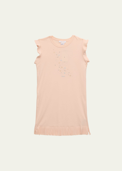 Shop Chloé Girl's Embellished T-shirt Dress In Pale Pink