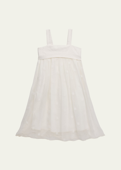 Shop Chloé Girl's Star Embroidered Ceremony Dress In Off White