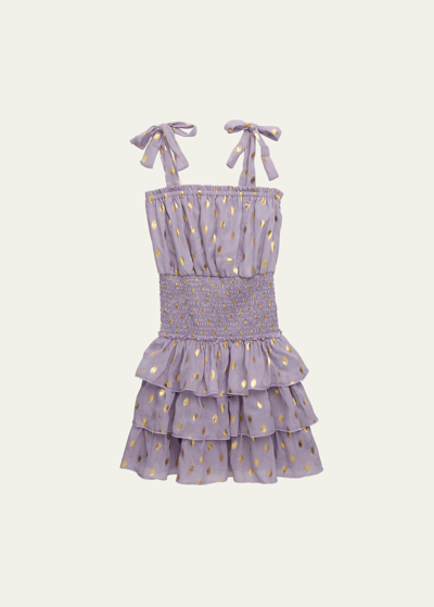 Shop Flowers By Zoe Girl's Gold Polka Dot Tiered Dress In Purple